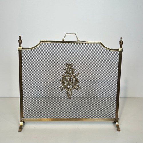  Louis XVI Style Brass Fireplace Screen With Mesh Decorated With Knots, Ribbons,