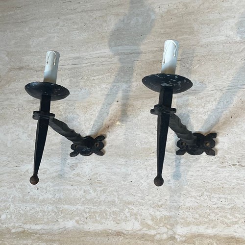 Pair Of Wrought Iron Wall Lights