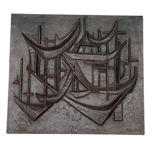 "Sailboats" Modernist Cast Iron Fireback