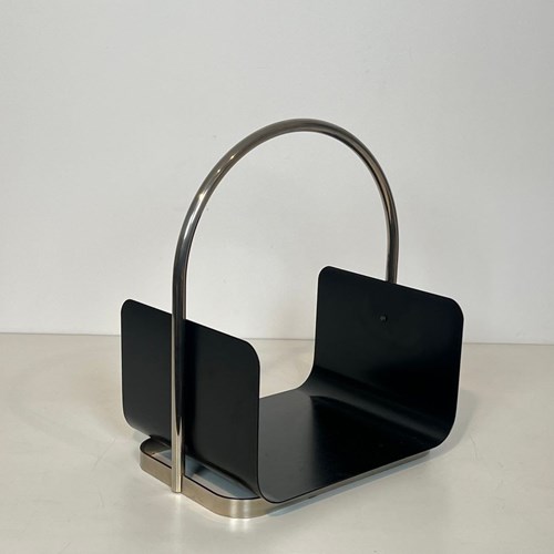 Black Lacquered And Chrome Design Log Holder