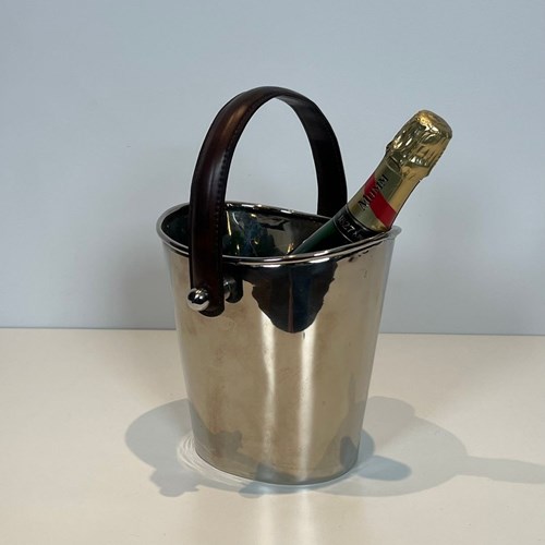 Silver Plated And Leather Champagne Bucket