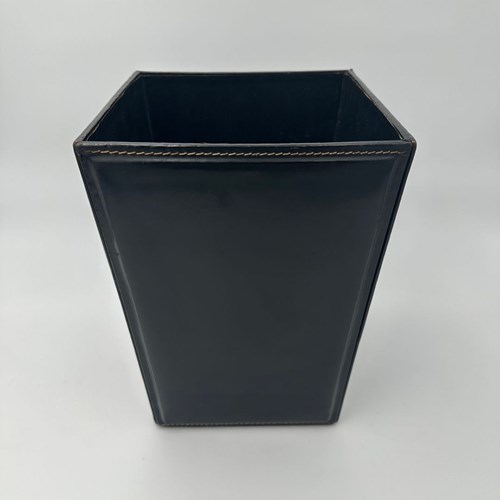 Black Leather Desk Basket With Saddle Stitching