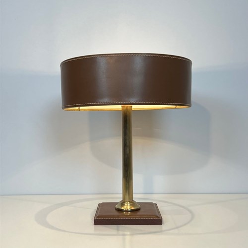 Brown Leather And Brass Desk Lamp