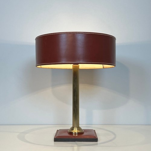 Red Leather And Brass Desk Lamp