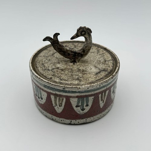 Polychrome Ceramic Covered Pot By Jean Derval, A Major Figure Of French Ceramics