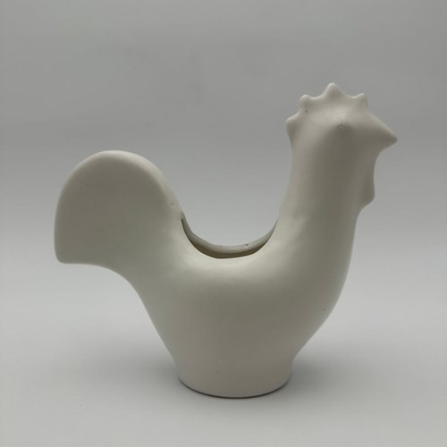 Decorative White Ceramic Rooster, Made In The Style Of Georges Jouve, Renowned F