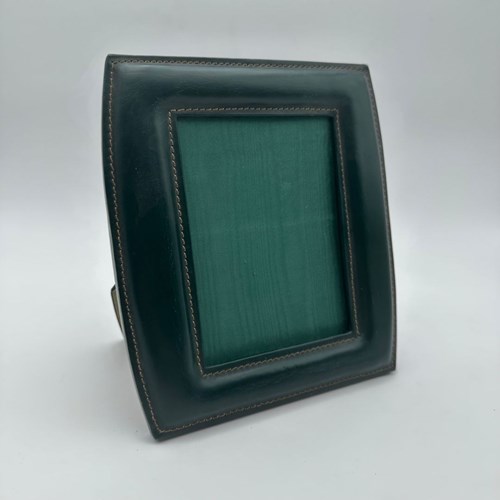 Green Leather-Covered Photo Frame Made In The Style Of Jacques Adnet, An Iconic 