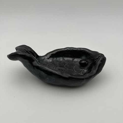 Decorative Black Ceramic Vide-Poche Depicting A Stylized Fish