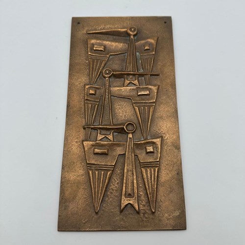 Patinated Bronze Wall Plaque Featuring An Abstract Relief Composition, Evoking A