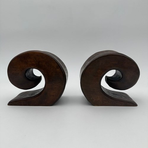 Pair Of Solid Walnut Bookends Made In The Style Of Alexandre Noll