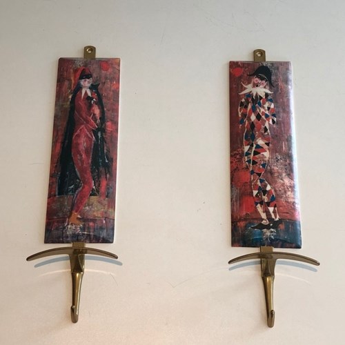 Pair Of Coat Hooks Representative Characters From Comedia Del Arte In The Taste 