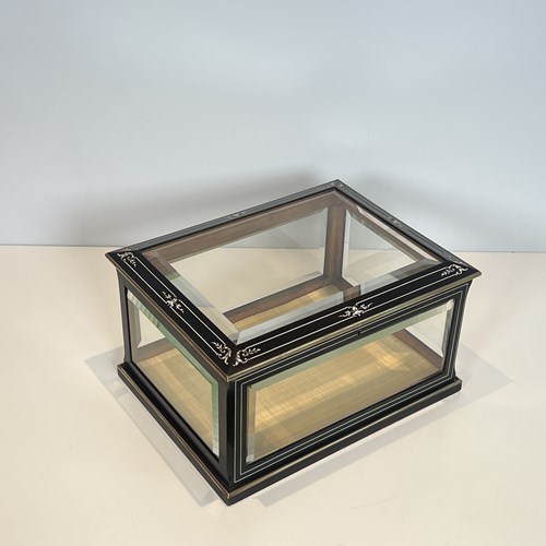 Napoleon III Jewelry Box In Black Lacquered Wood With Beveled Glass Inlaid With 