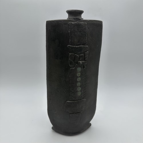 Large Sculptural Brutalist Black Ceramic Vase, Signed Studio Piece, 1970S
