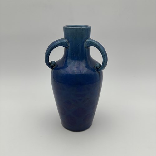 Cobalt Blue Glazed Ceramic Twin-Handled Baluster Vase, 1930S