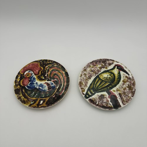 Pair Of Small Ceramic Plates, Bird Decor In The Style Of Roger Capron, 1950S-196