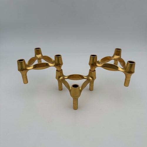 Rare Set Of 3 Gold-Tone BMF Quist "Variomaster" Modular Candle Holders, 1970S