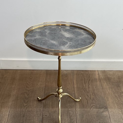 Neoclassical Style Brass Gueridon With Antiques Mirror Top Attributed To Maison 