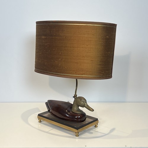 "Duck" Desk Lamp In Wood, Metal And Brass, De Stijl Edition, 1970S