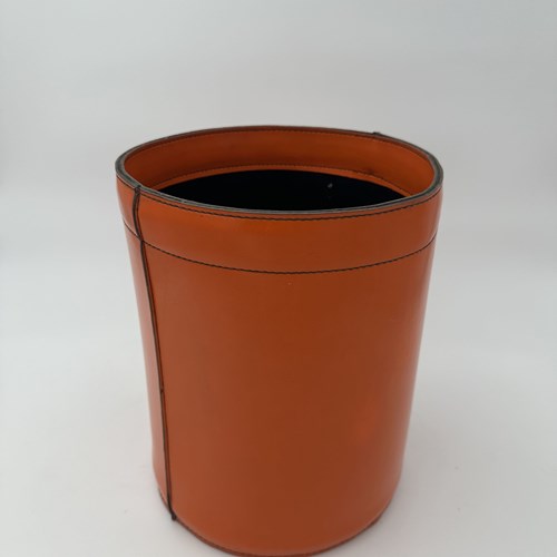 Equestrian-Style Orange Leather Wastepaper Basket, In The Taste Of Hermès, 1970S