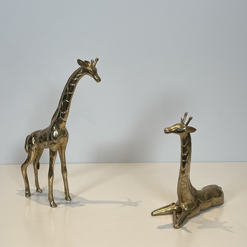 Pair Of Polished Brass "Giraffe" Animal Sculptures, 1970S