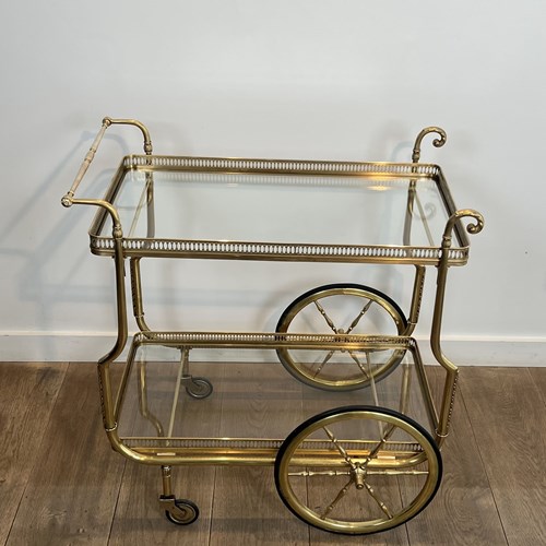 Neoclassical Style Brass Drinks Trolley With Glass Trays By Maison Jansen Circa 