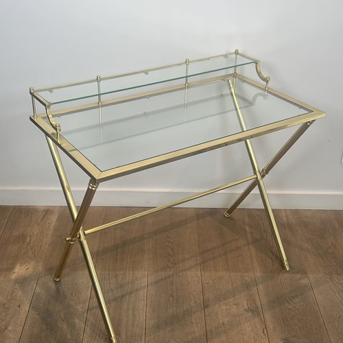 Neoclassical Style Brass And Glass Gradin Desk, Attributed To Maison Jansen, 194