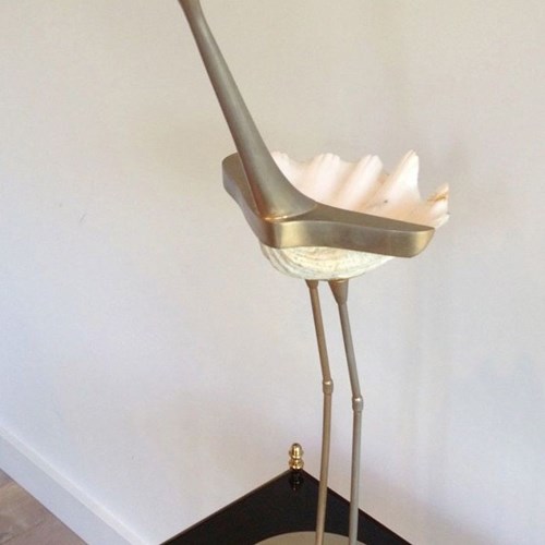 Stylized Metal And Shell Bird Sculpture
