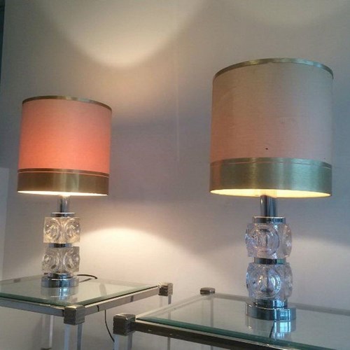 Pair Of Glass And Chrome Lamps