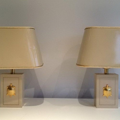 Pair Of Lamps With Gilded Tortoise Decor