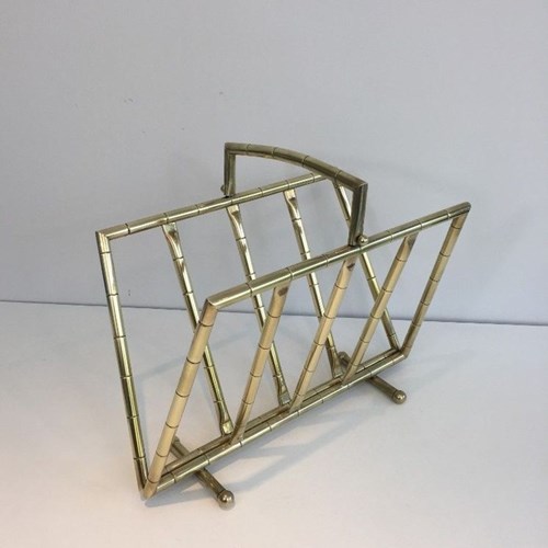 Faux-Bamboo Brass Magazine Rack, French, Circa 1970
