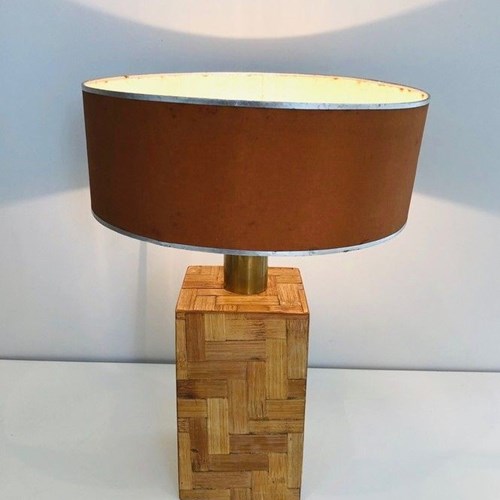 Straw Marquetry Table Lamp, French Production, Circa 1950