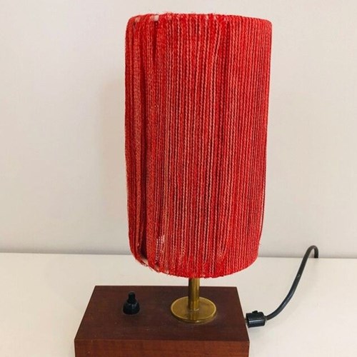 Small Wood, Brass And Wool Table Lamp, French Work, Circa 1950
