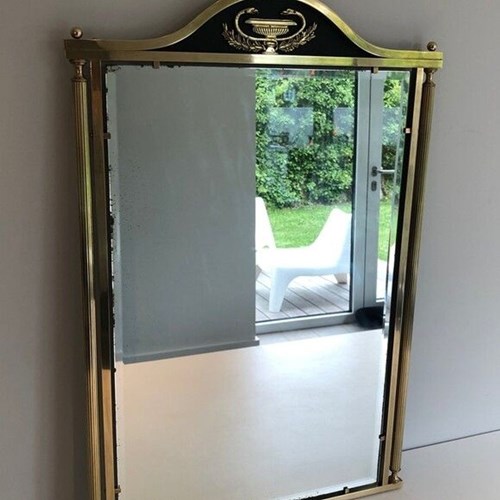 Neoclassical Style Brass And Lacquered Metal Mirror With Cup And Swan Necks