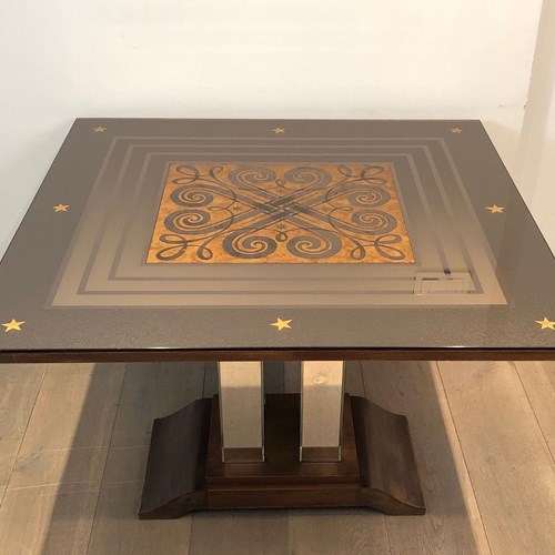 Art Deco Table Made Of Eglomized Mirror Top In The Style Of Jules Leleu And Max 