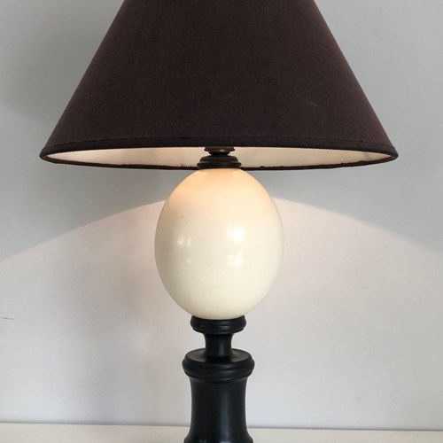 Blackened Wood And Ostrich Egg Table Lamp, French Work, Circa 1970