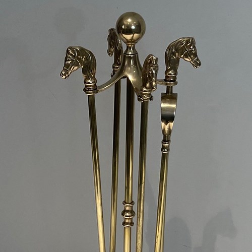 Fireplace Set In Brass Horse Head Model