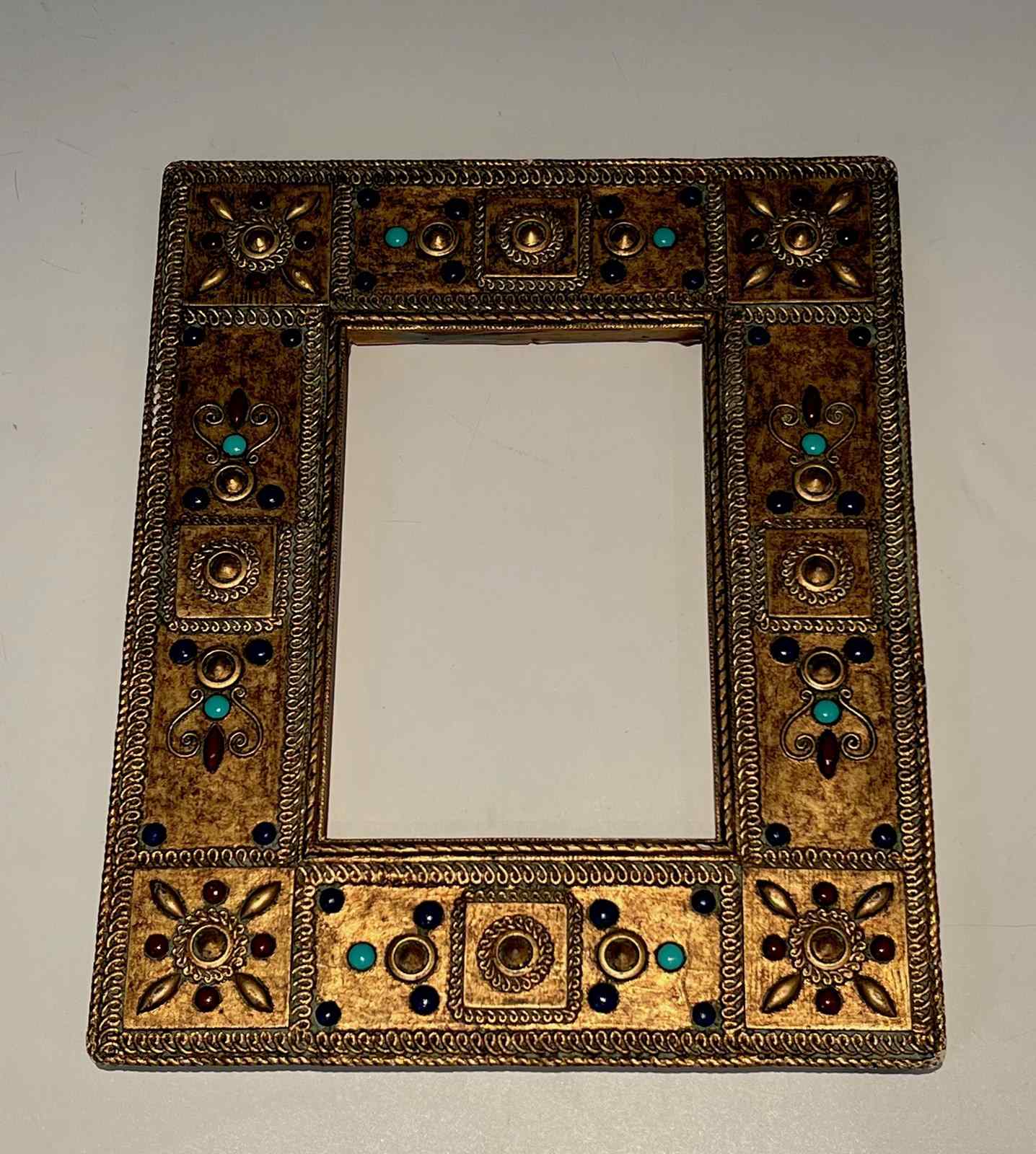 Antique Small Picture Frame, Stone Inserts, France, 3 x 5 cm For