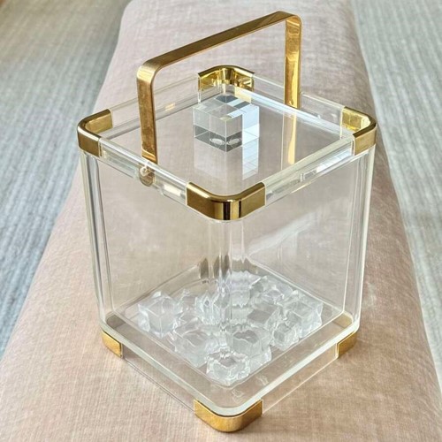 Large Hans Turnwald Gilt & Lucite Ice Bucket C1970