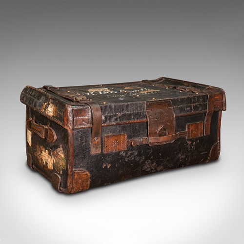 Vintage Overseas Voyage Trunk, English, Leather, Travel Case, Luggage, C.1930