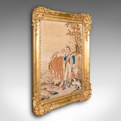 Antique Frame Tapestry, Continental, Needlepoint, Giltwood, Panel, Victorian