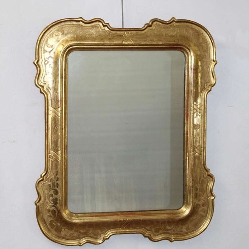Antique Italian Gilt Mirror With Outset Corners