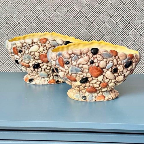 Pair Of Art Deco Hand Painted Pebble Mantle Vases C1930