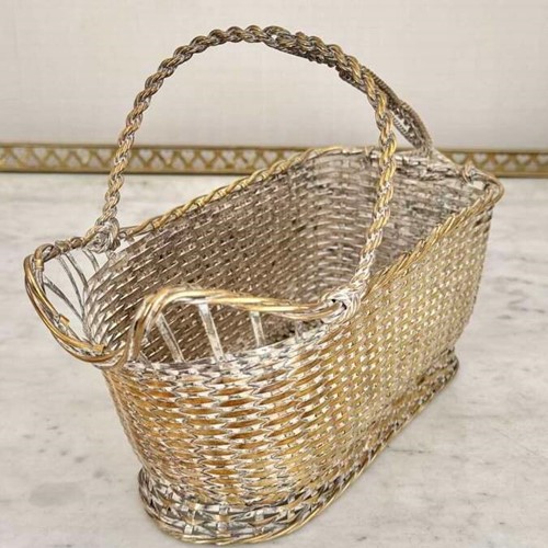 Christofle Silver Plated Woven Wine Bottle Basket