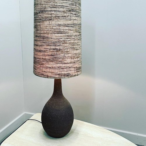 XL Ceramic Floor Lamp With Textured Wool Shade