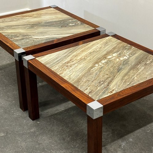 Vintage Breccia Oniciata Marble And Palisander Coffee/ Side Table, Italy 1970S