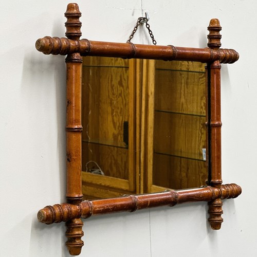 Antique Faux Bamboo Wall Mirror With Original Patina, France, 19Th Century