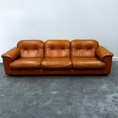 De Sede DS-101 Cognac Leather Sofa/Canape/Couch With  Baseball Stitching