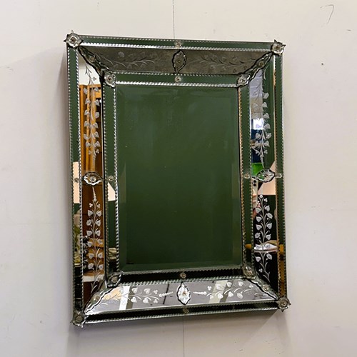 Elegant 1950S French Venetian Style Mirror With Beveled Floral Details 