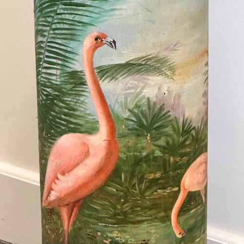 Unique Hand-Painted Flamingo Pedestal Artwork On Terracotta, 1940S France