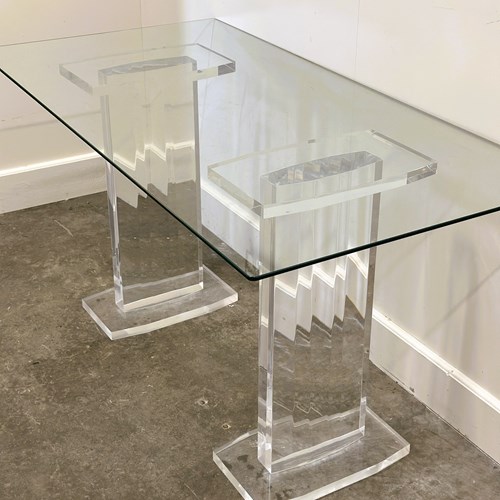 Striking 1980S Italian Lucite And Glass Console Or Desk — Sculptural Minimalist